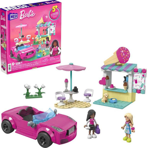 MEGA Barbie Car Building Toys Playset, Convertible & Ice Cream Stand