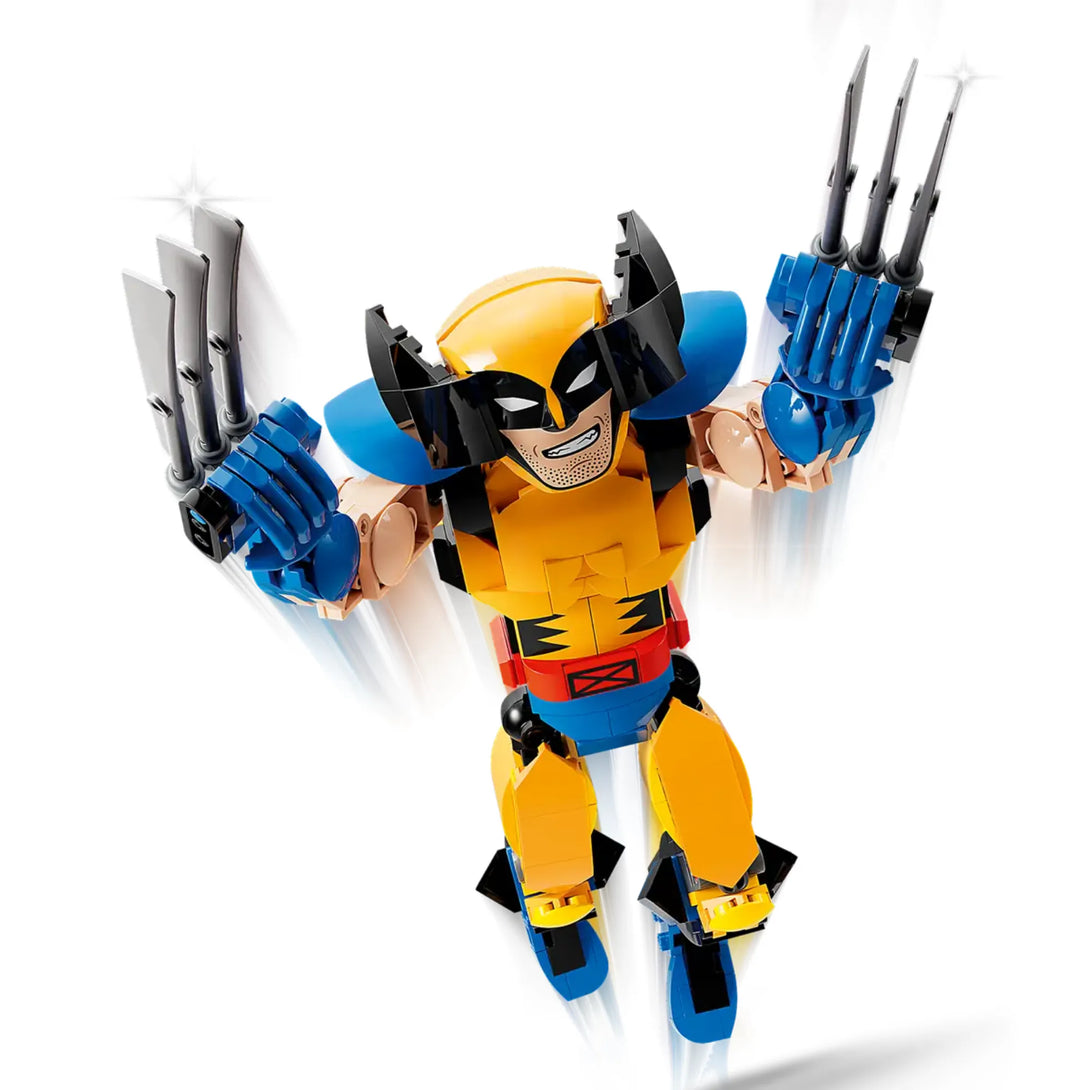 Toy LEGO figure of Wolverine with claws extended, ready to attack his enemy.