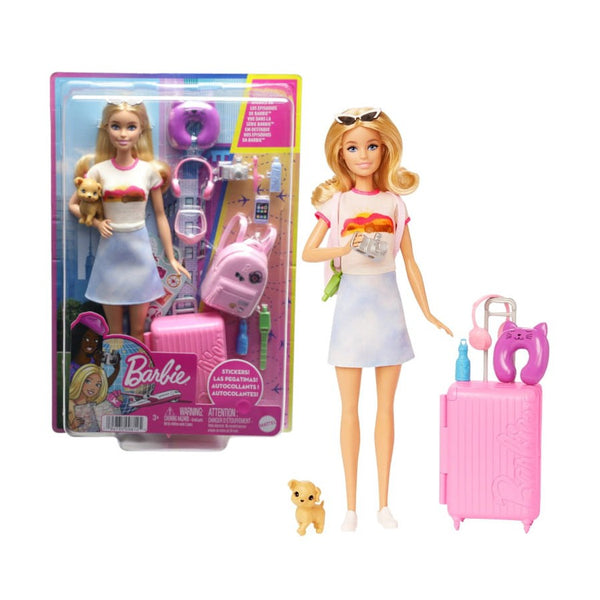 Barbie Doll And Accessories Travel Set With Puppy