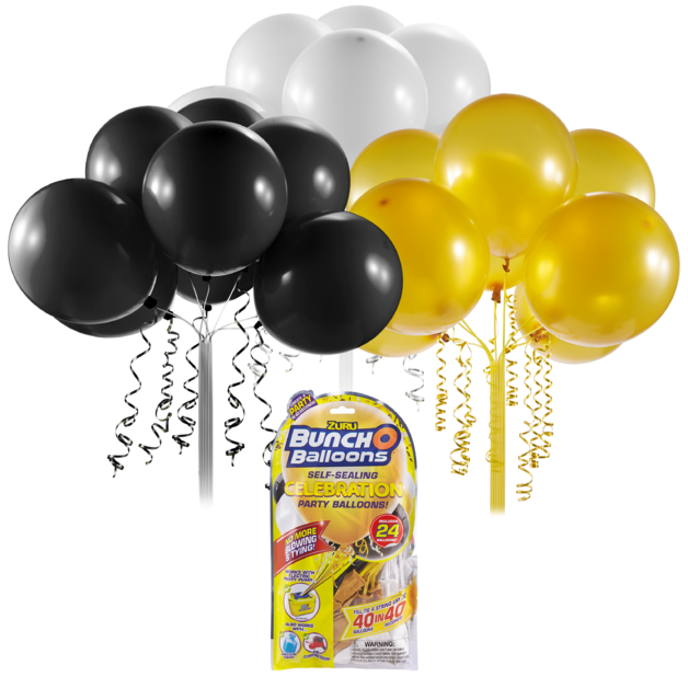 Bunch O Balloons Self-Sealing Celebration Balloons 24Pc Black-Gold-White - Zuru - Toys101