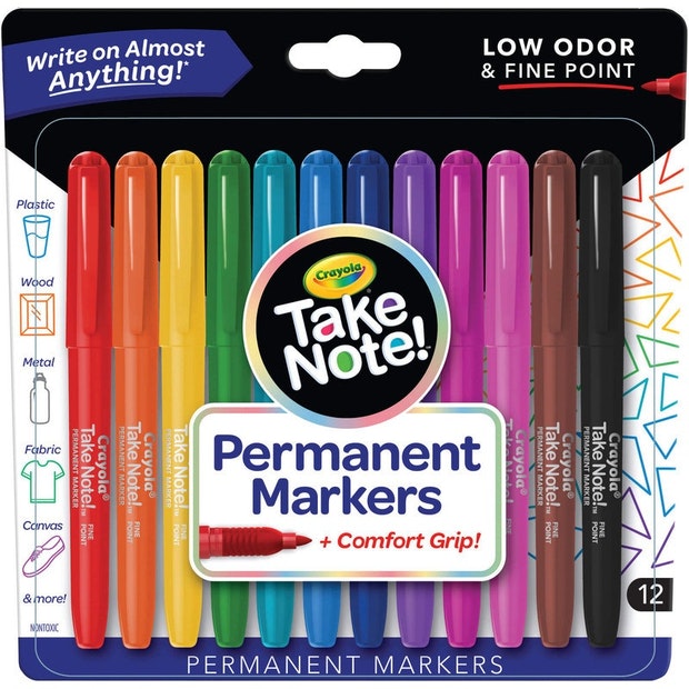 Crayola Take Note! Permanent Markers Fine Point 12Pk - Crayola - Toys101