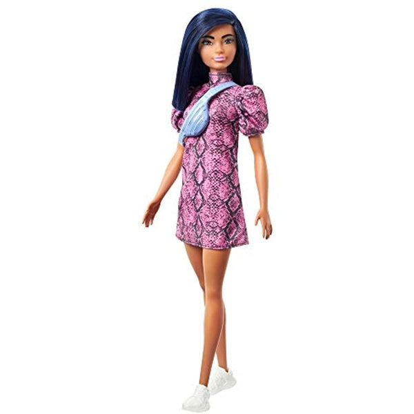 Barbie Fashionistas Doll #143 With Pink Snake Print Dress, Over The Shoulder Bag